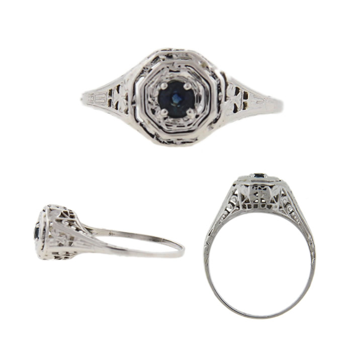 Shamrock Filigree Sapphire Ring