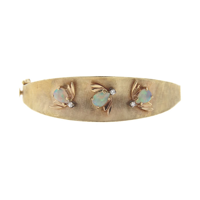 Opal and Diamond Bee Bangle Bracelet
