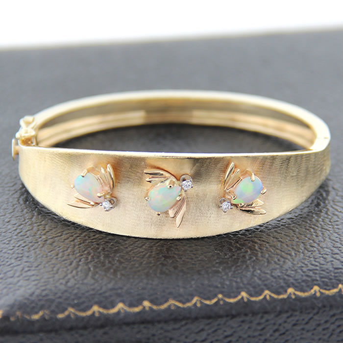 Opal and Diamond Bee Bangle Bracelet