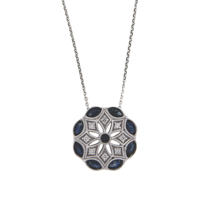Blue Sapphire and Diamond Pendant Necklace