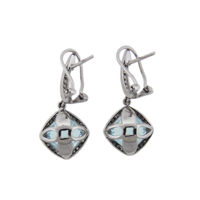 Blue Topaz and Diamond Dangle Earrings - Click Image to Close