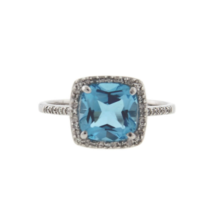 Blue Topaz and Diamond Halo Ring - Click Image to Close