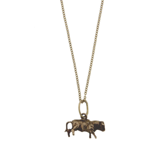 Yellow Gold Bull Charm Necklace