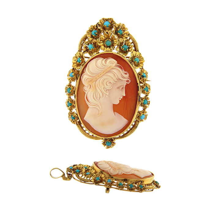 Cameo and Turquoise Brooch/Pendant