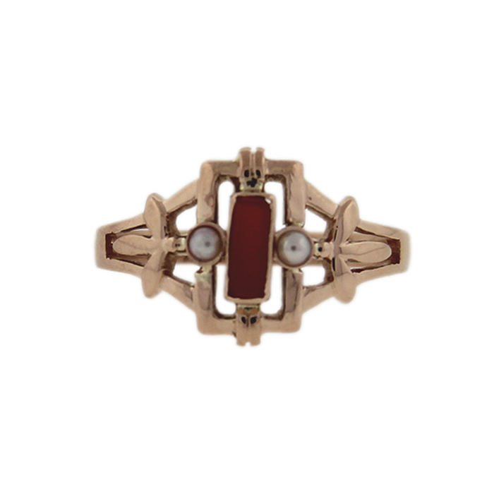 Carnelian and Seed Pearl Ring - Click Image to Close