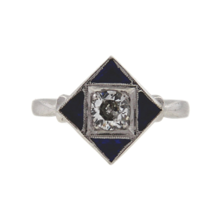 Diamond and Sapphire Art Deco Ring - Click Image to Close