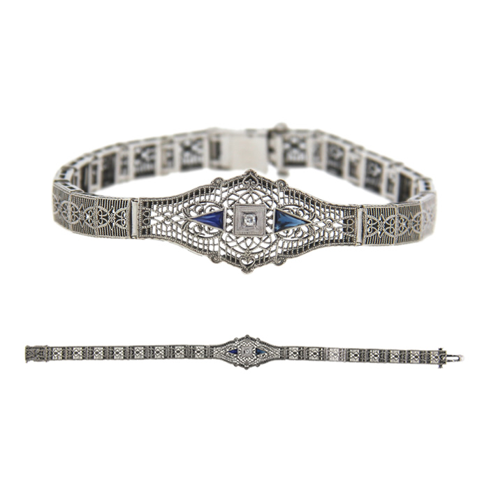 Filigree Diamond and Sapphire Bracelet