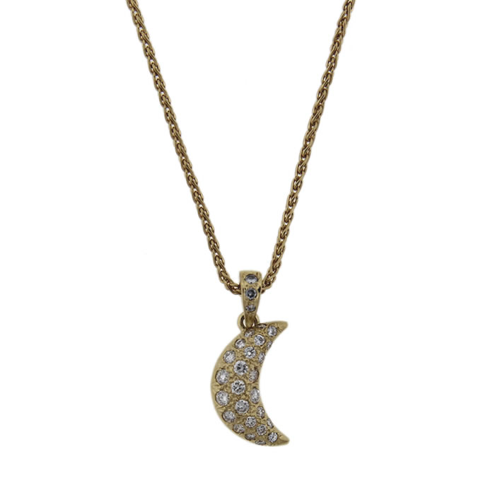 Puffed Crescent Moon Diamond Pendant Necklace