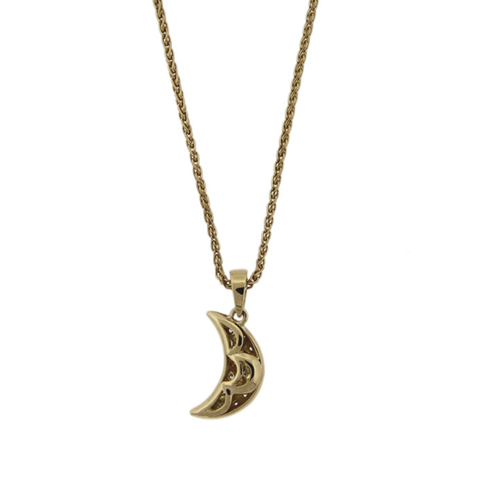 Puffed Crescent Moon Diamond Pendant Necklace - Click Image to Close