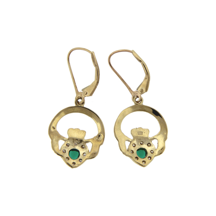 Claddagh Emerald Drop Earrings - Click Image to Close