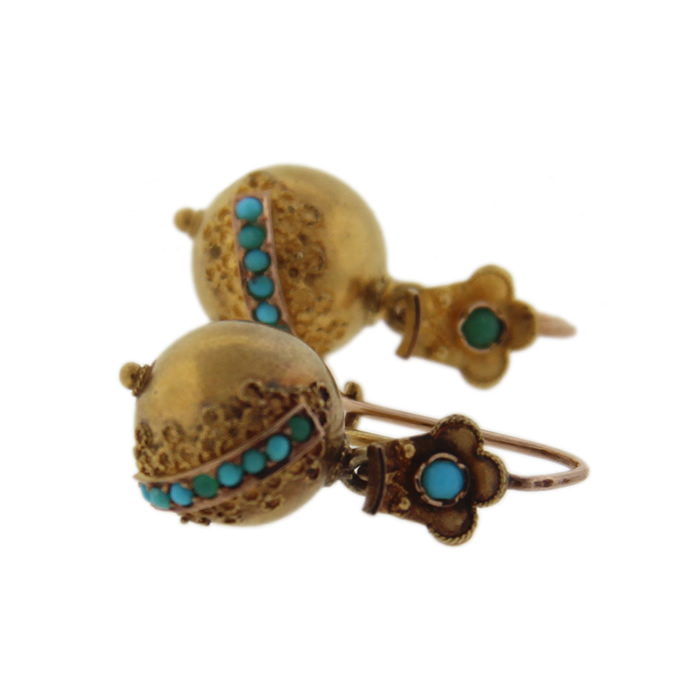 Victorian Etruscan Revival Turquoise Earrings - Click Image to Close