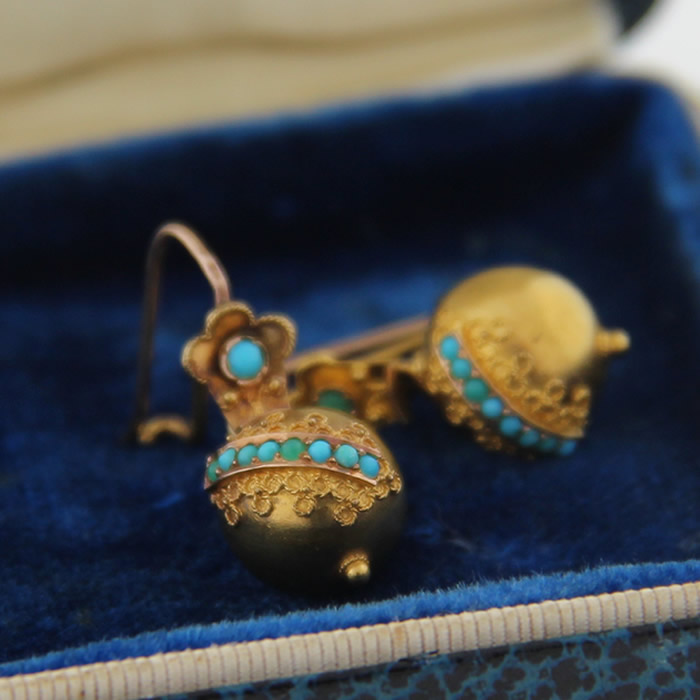 Victorian Etruscan Revival Turquoise Earrings