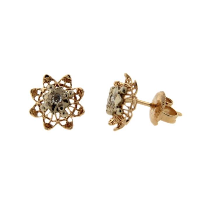 Gold Filigree Diamond Stud Earrings