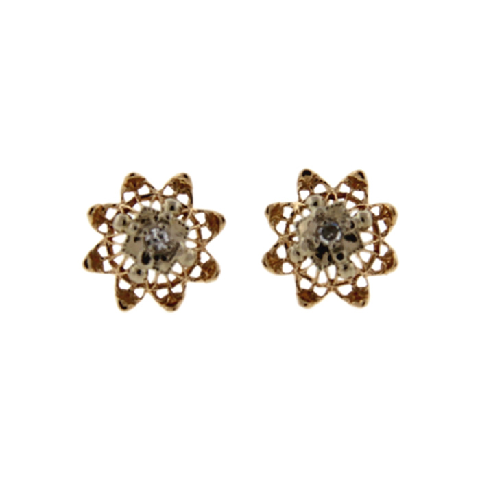Gold Filigree Diamond Stud Earrings - Click Image to Close