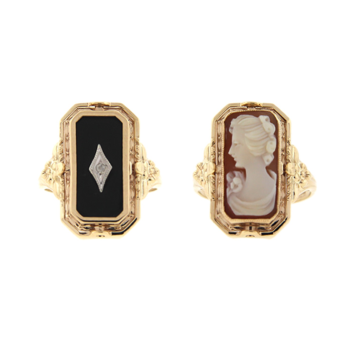 Onyx and Cameo Flip Ring