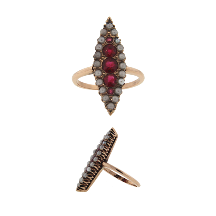 Victorian Garnet and Seed Pearl Navette Ring