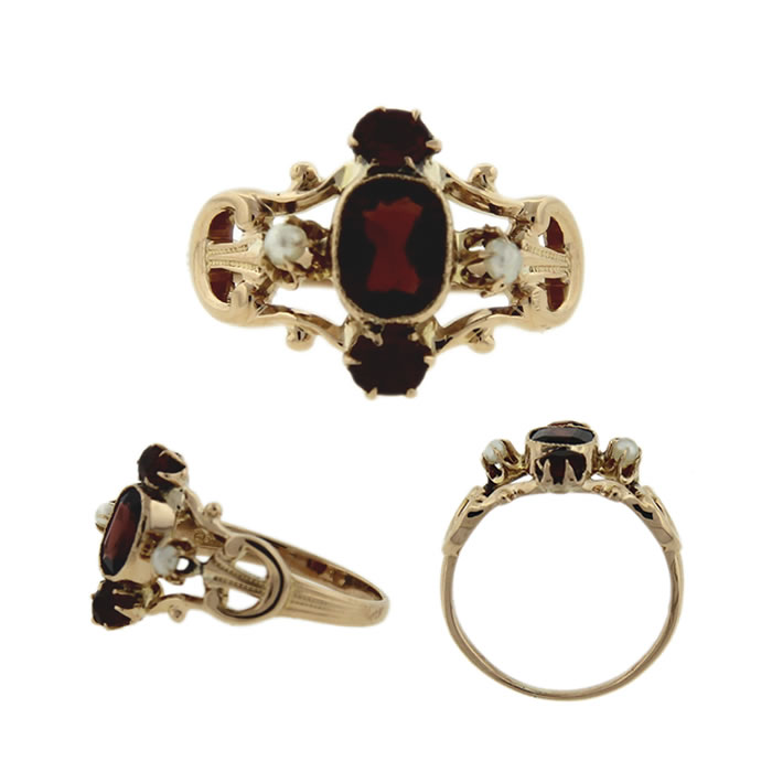 Ostby Barton Garnet and Seed Pearl Ring