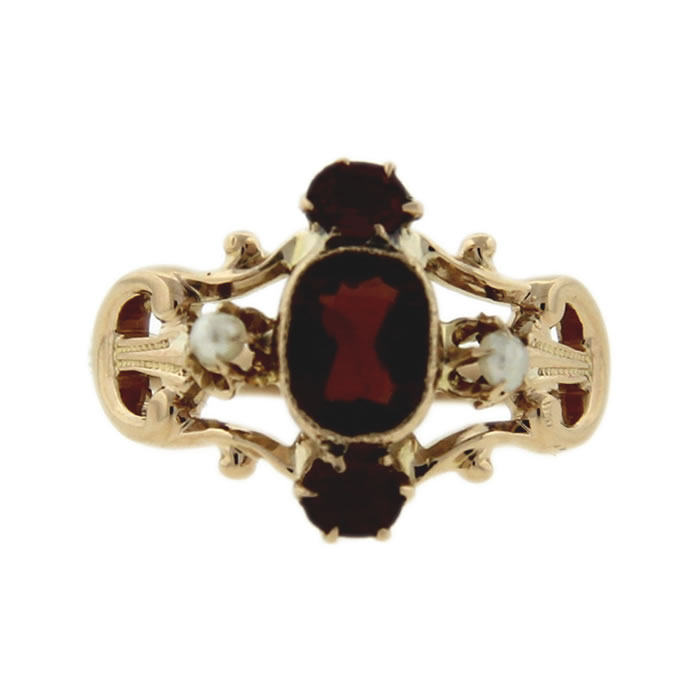 Ostby Barton Garnet and Seed Pearl Ring