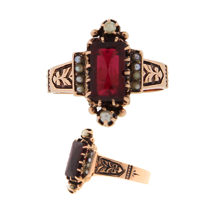 Garnet and Seed Pearl Victorian Ring