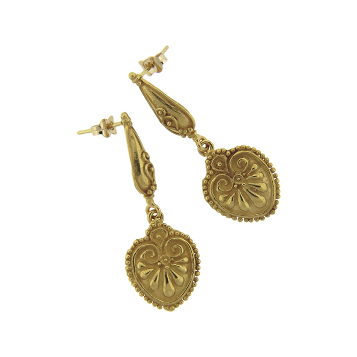Granulated Gold Dangle Earrings - Click Image to Close
