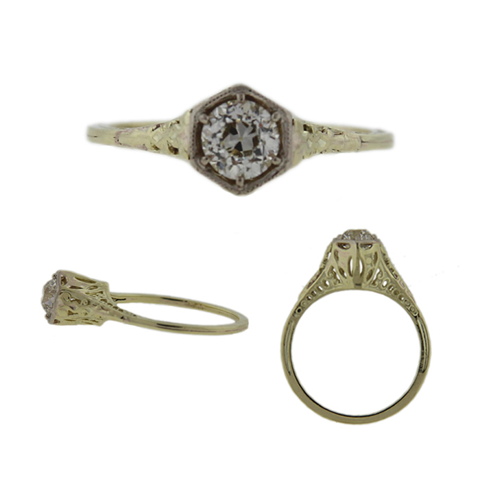 Yellow Gold Filigree Diamond Engagement Ring