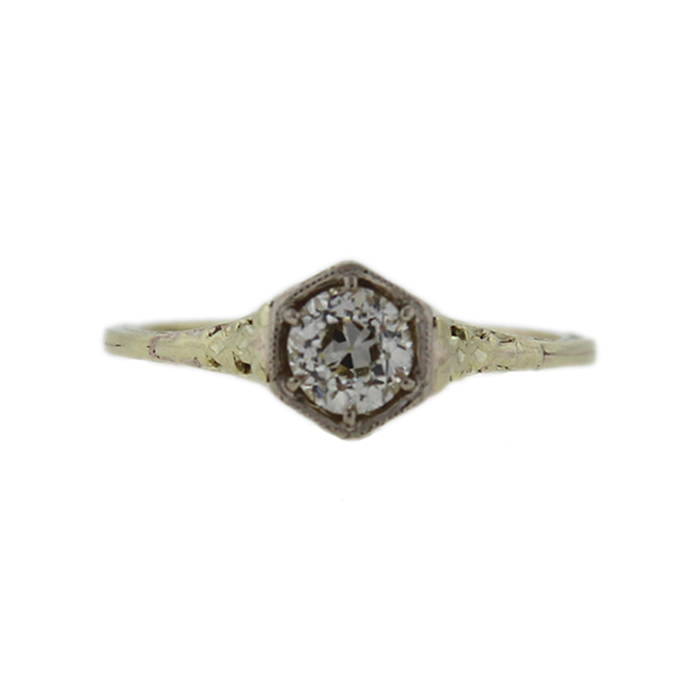 Yellow Gold Filigree Diamond Engagement Ring