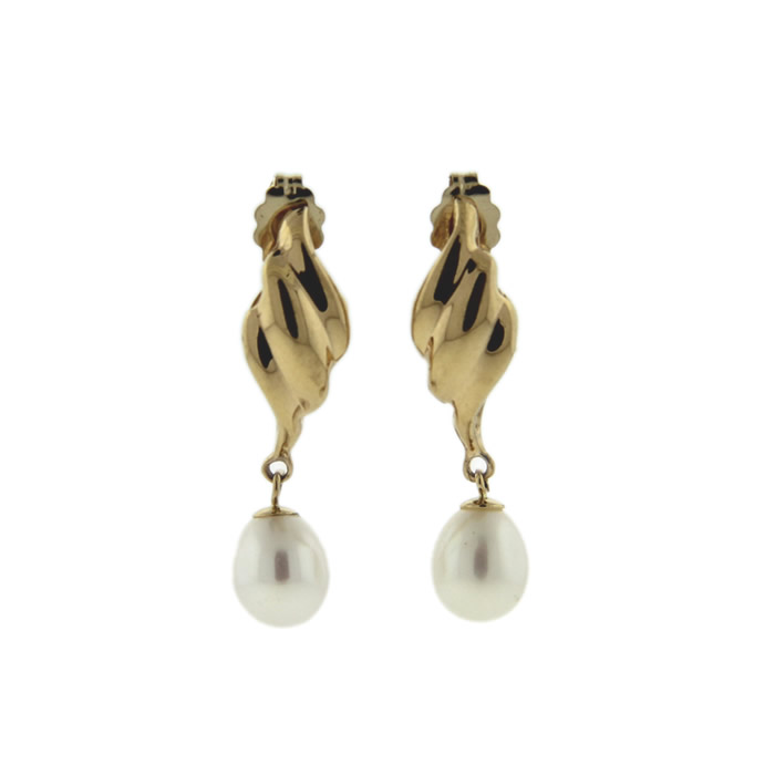 Gold Swirl Pearl Drop Earrings