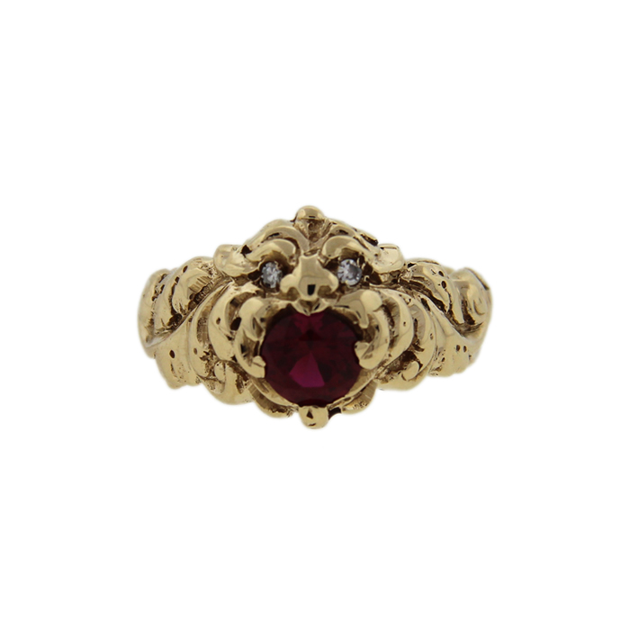 Men's Ruby and Diamond Lion Head Ring