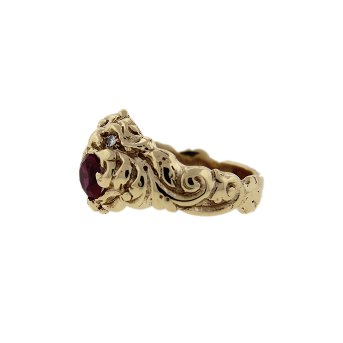 Men's Ruby and Diamond Lion Head Ring - Click Image to Close