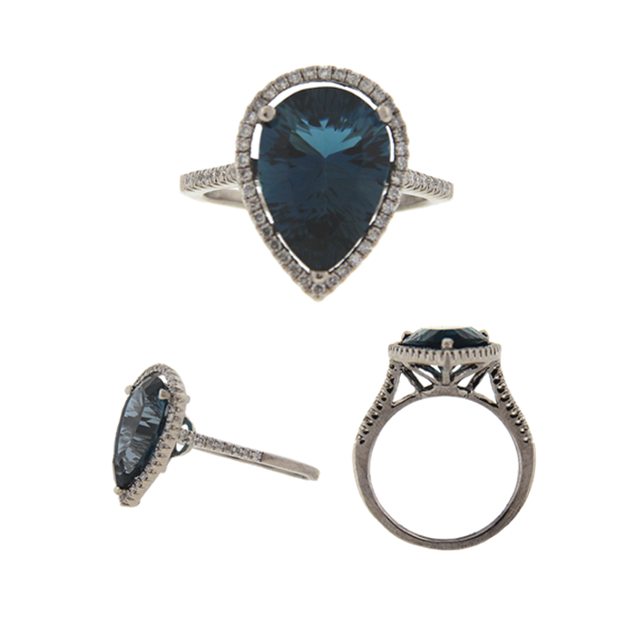 London Blue Topaz Diamond Halo Ring