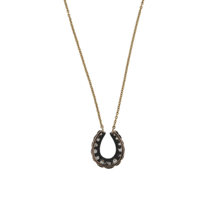 Old Mine Cut Diamond Horseshoe Necklace - Click Image to Close