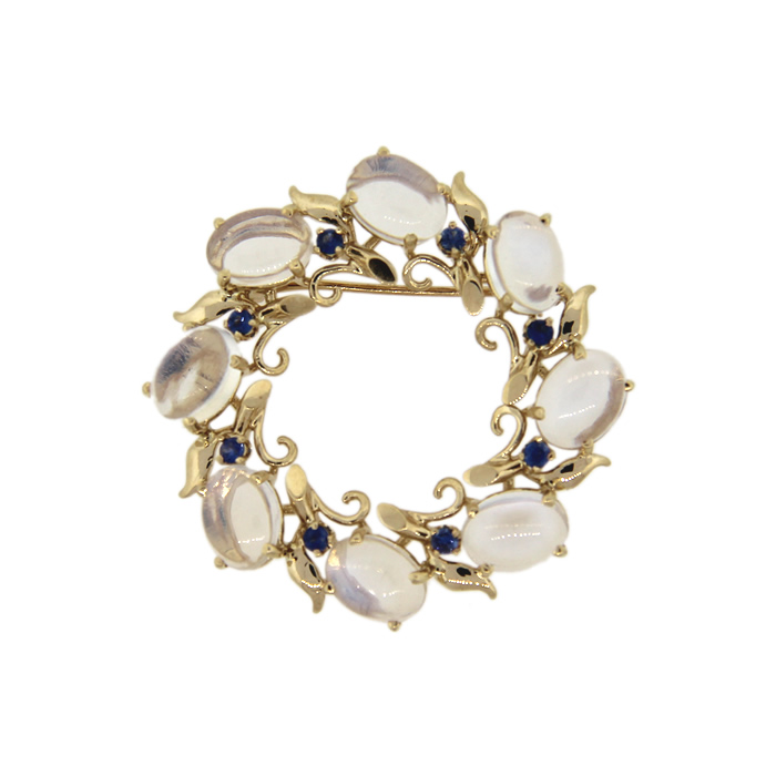 Moonstone and Sapphire Brooch