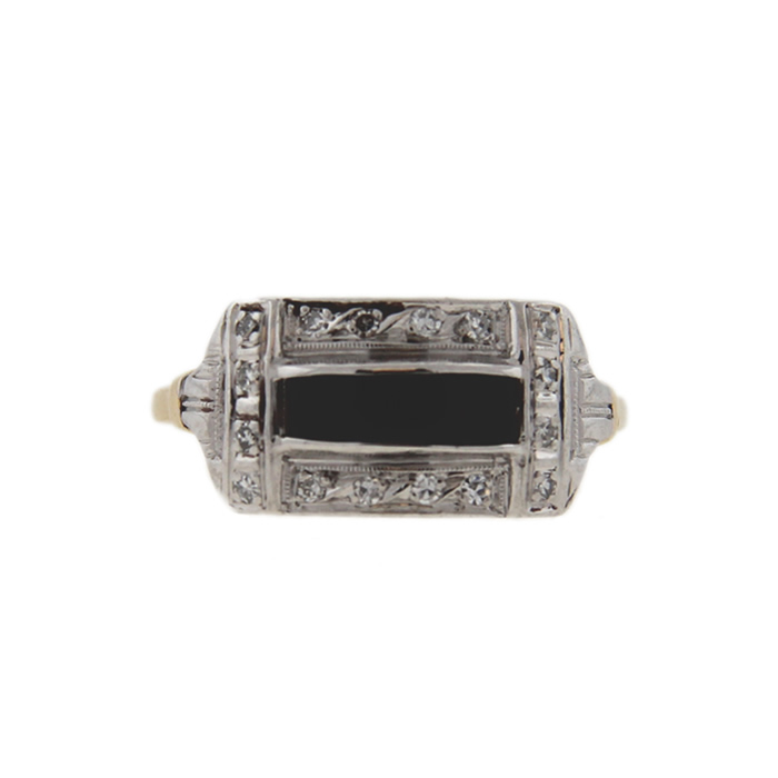 Two-Tone Black Onyx and Diamond Ring - Click Image to Close