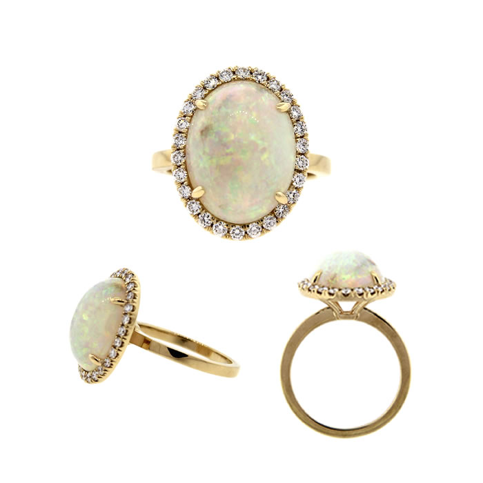 Opal and Diamond Halo Ring