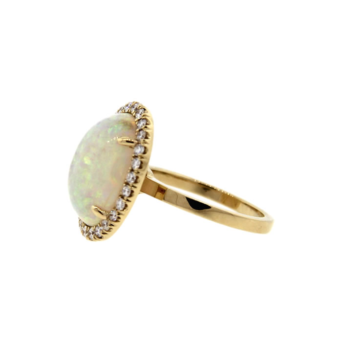 Opal and Diamond Halo Ring