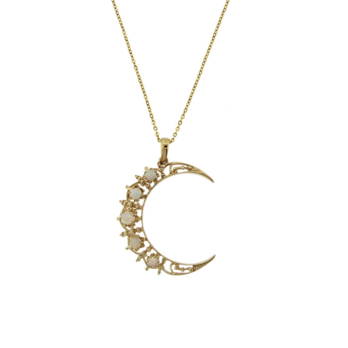 Opal Moon Pendant Necklace