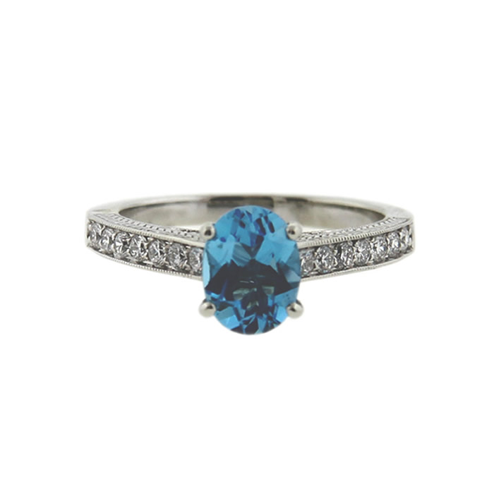 Oval Blue Topaz and Diamond Ring
