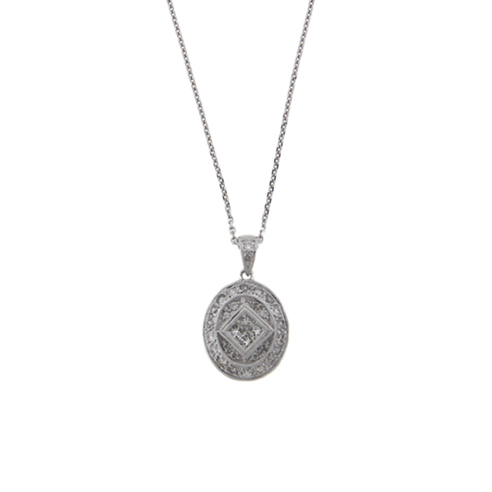 Diamond Oval Pendant Necklace