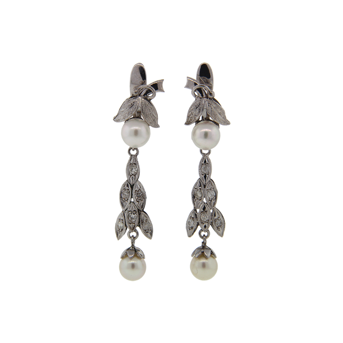 Diamond and Pearl Drop Earrings