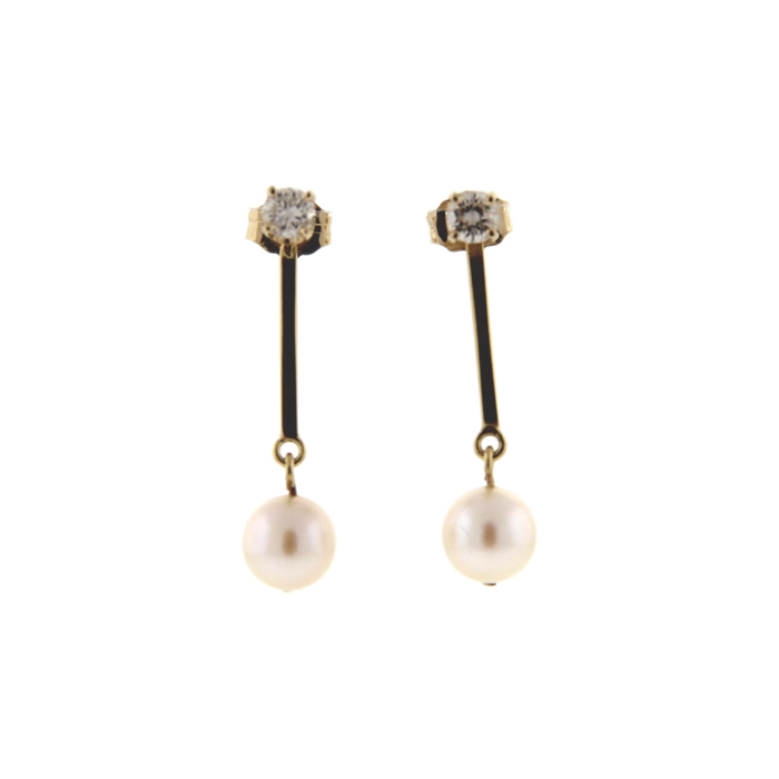 Diamond Stud Earrings with Pearl Dangle Enhancers