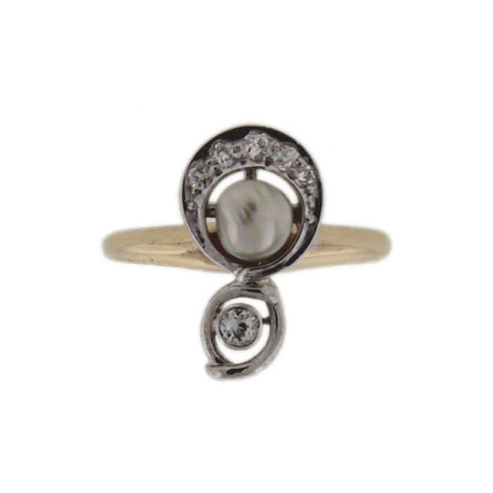 Antique Petite Pearl and Diamond Ring