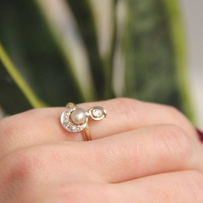 Antique Petite Pearl and Diamond Ring