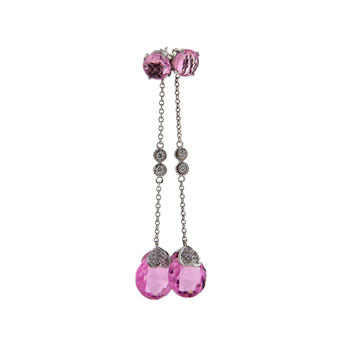 Pink Cubic Zirconia and Diamond Dangle Earrings