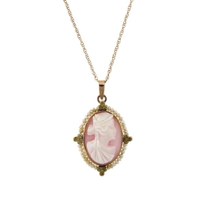 Pink Cameo Seed Pearl Necklace