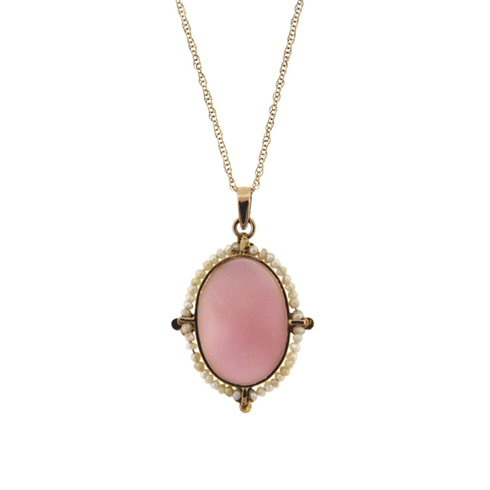 Pink Cameo Seed Pearl Necklace
