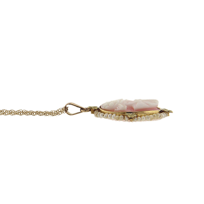 Pink Cameo Seed Pearl Necklace - Click Image to Close