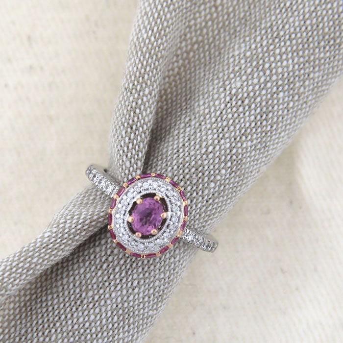 Pink Sapphire and Diamond Halo Ring - Click Image to Close