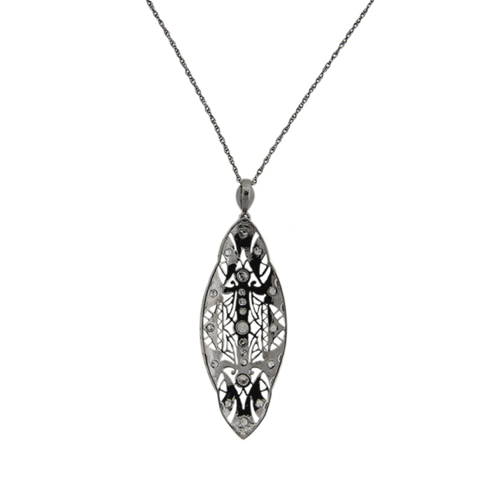 Antique Platinum and Diamond Filigree Pendant Necklace