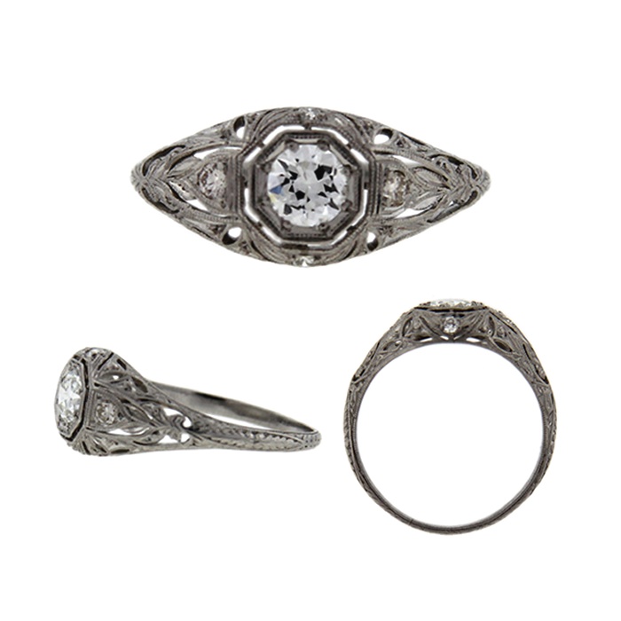 Platinum Filigree Diamond Engagement Ring