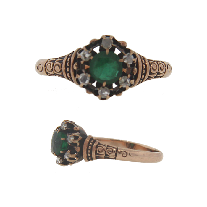 Victorian Emerald and Diamond Halo Ring